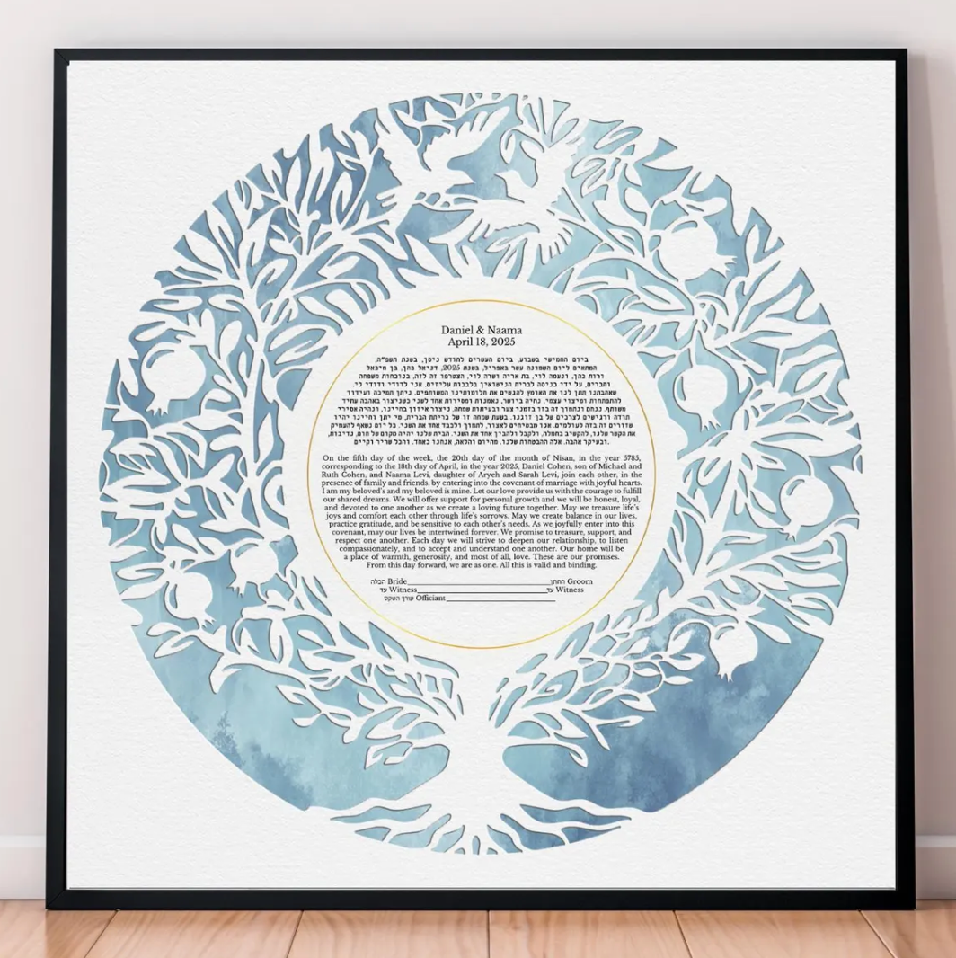 Botanical Watercolor Custom Ketubah Blue