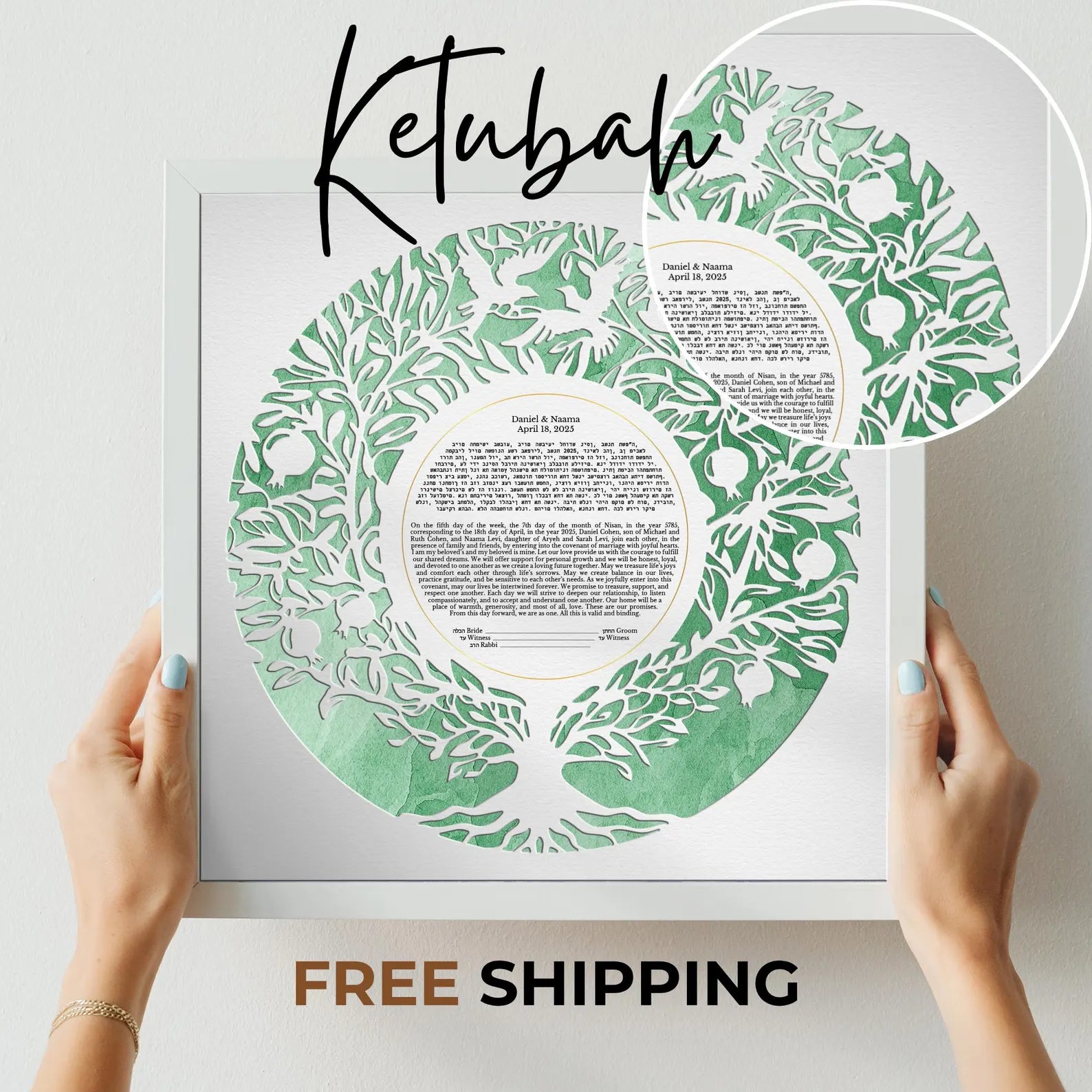 Botanical Watercolor Custom Ketubah Green