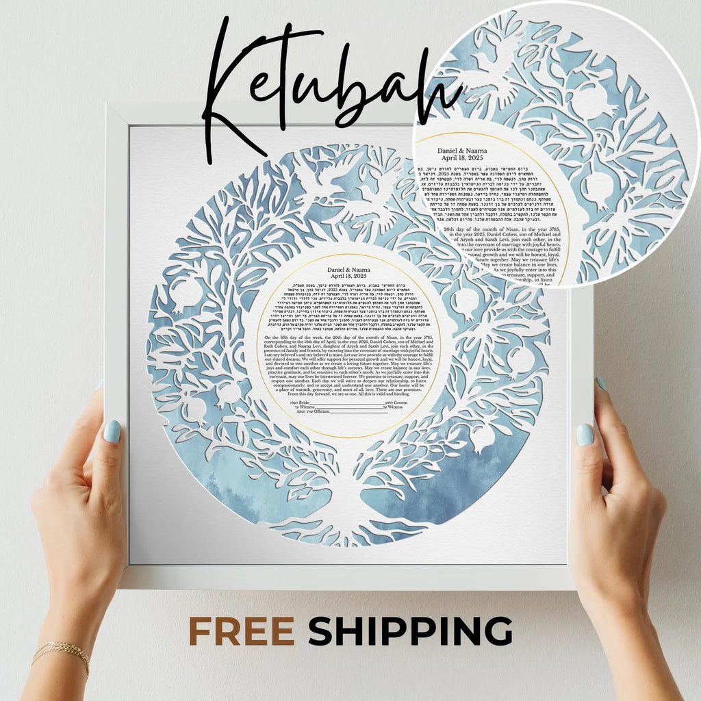 Botanical Watercolor Custom Ketubah Blue