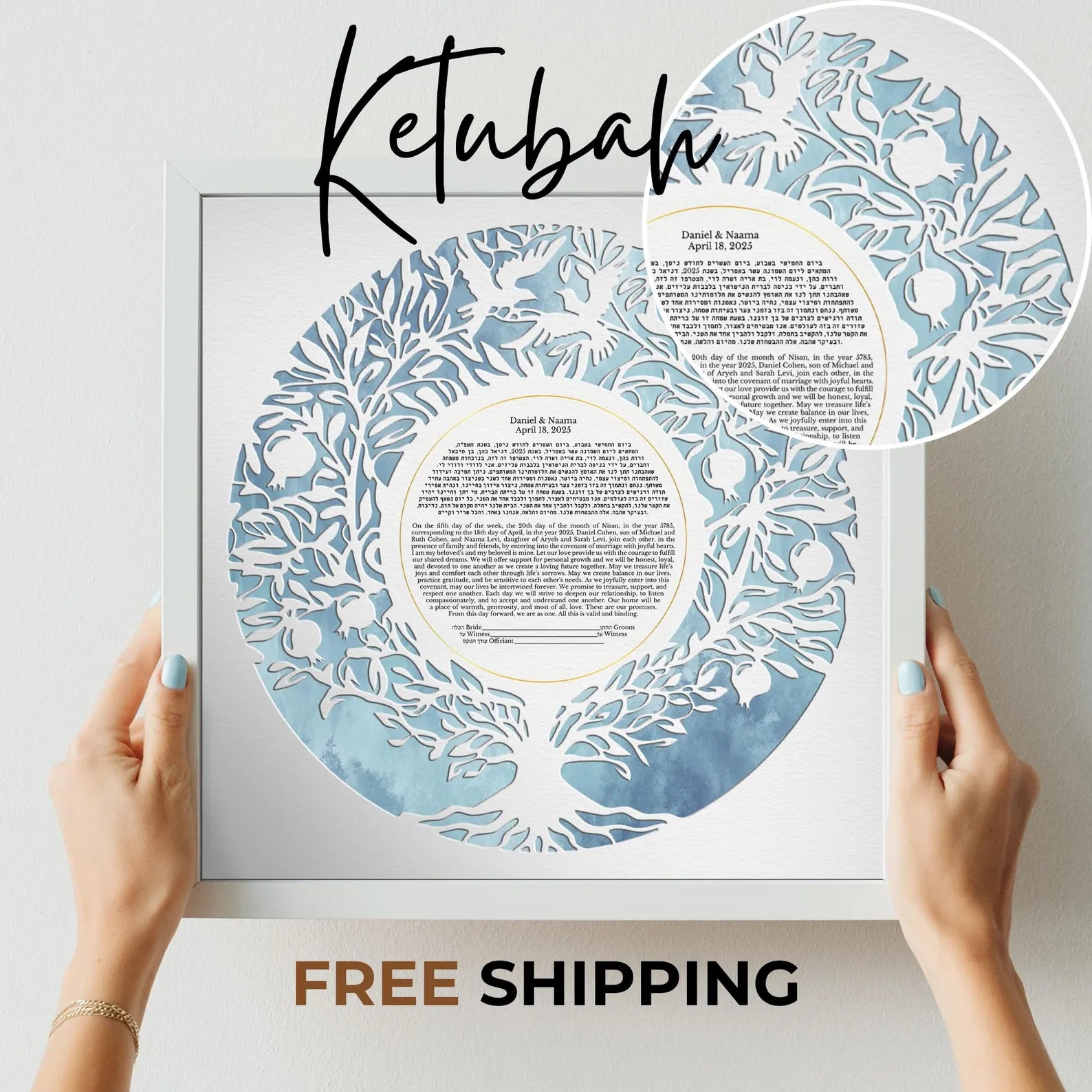 Botanical Watercolor Custom Ketubah Blue
